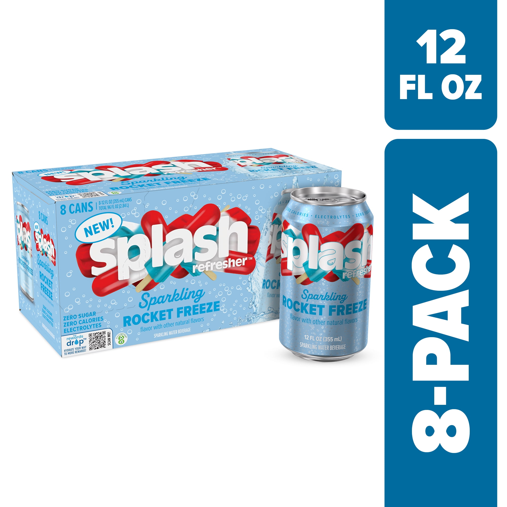 Splash Rocket Freeze Sparkling Water, 12 fl oz, 8 Cans