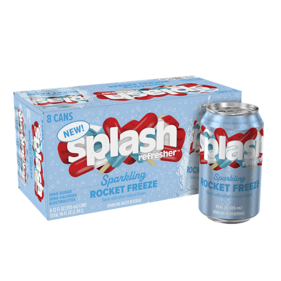 Splash Rocket Freeze Sparkling Water, 12 fl oz, 8 Cans