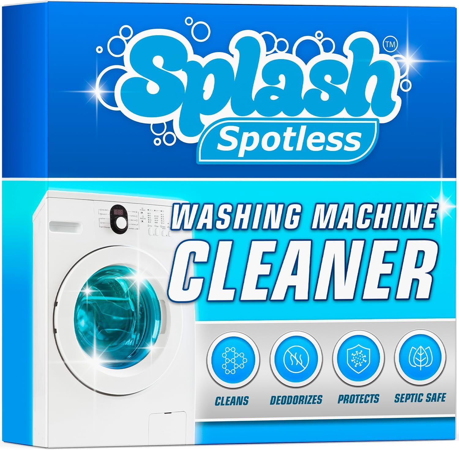 Splash Spotless Washing Machine Cleaner for HE Front Load & Top Load Washers, 1 Count (Pack of 1)