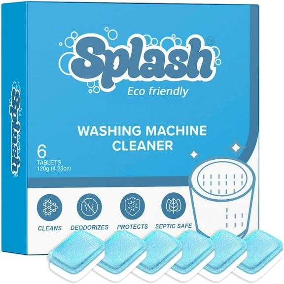 Splash Spotless Washing Machine Cleaner for HE Front Load & Top Load Washers, 6 Count (Pack of 1)