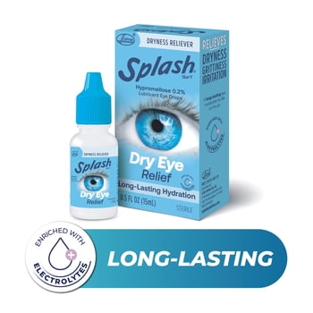 Splash Tears Long Lasting Artificial Tears, Moisturizing Eye Drops for Dryness, Grittiness,  Irritation, Daily Use 0.5 Fl Oz