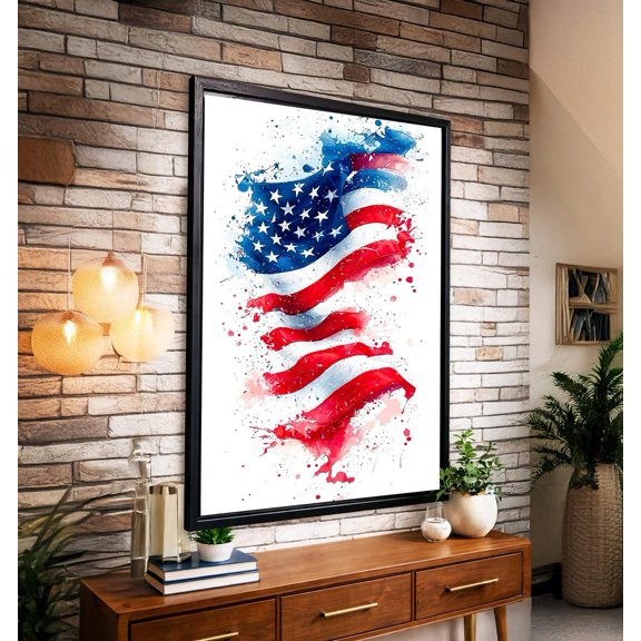 Splash USA Flag Wall Art | Modern Splatter American Flag Print, Stretched Canvas 8x10in