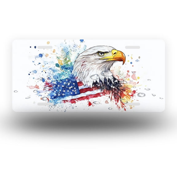 Splash art Eagle Head Front License Plate,Metal License Plate,Funny Standard Plates Personalized Novelty Decorative For Men/Women/Boys/Girls Car 6×12 Inch