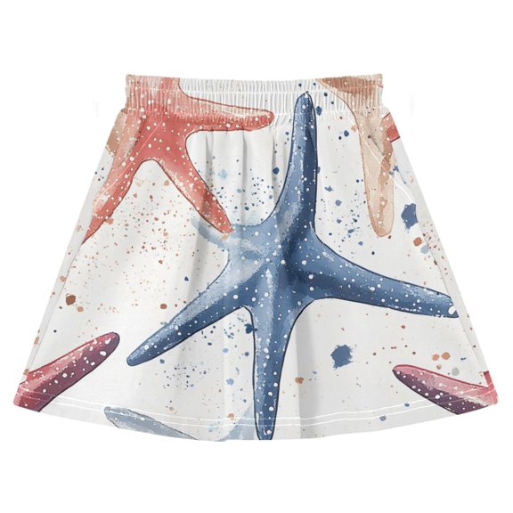 Splash-ink Starfish Pattern Cotton Skirt Built-in Liner Elastic A-Line Flared Skirt with Pockets