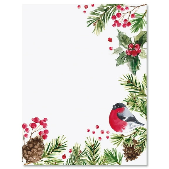 Splash of Holiday Christmas Letter Papers - Set of 25 Christmas stationery papers are 8 1/2" x 11", compatible computer paper