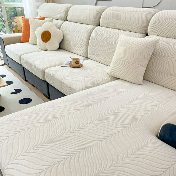 Splash-proof jacquard sofa cover, high elasticity, anti dirt sofa cushion cover, anti cat scratch sofa cover (white,plus 3 seater)
