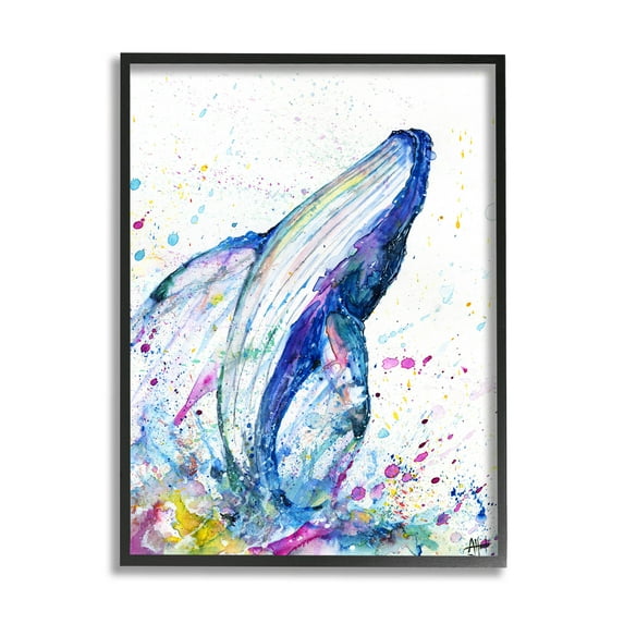 Splashing Whale Bubbles Marine Animals & Insects Graphic Art Black Framed Art Print Wall Art