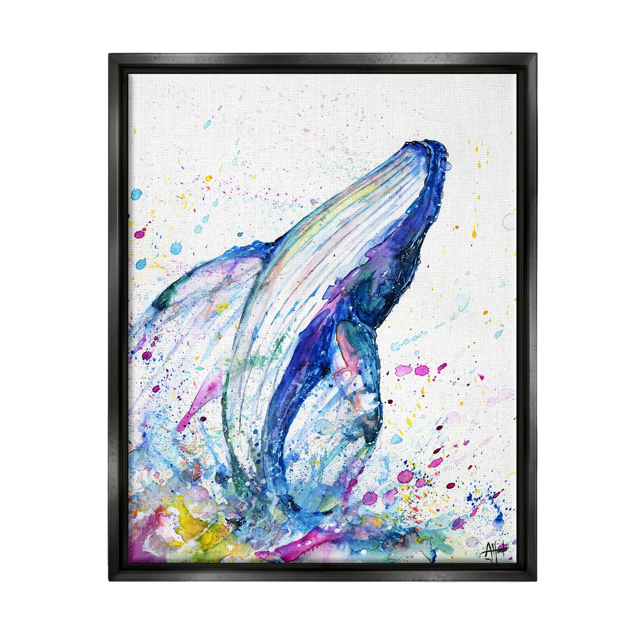 Splashing Whale Bubbles Marine Animals & Insects Graphic Art Jet Black Framed Art Print Wall Art