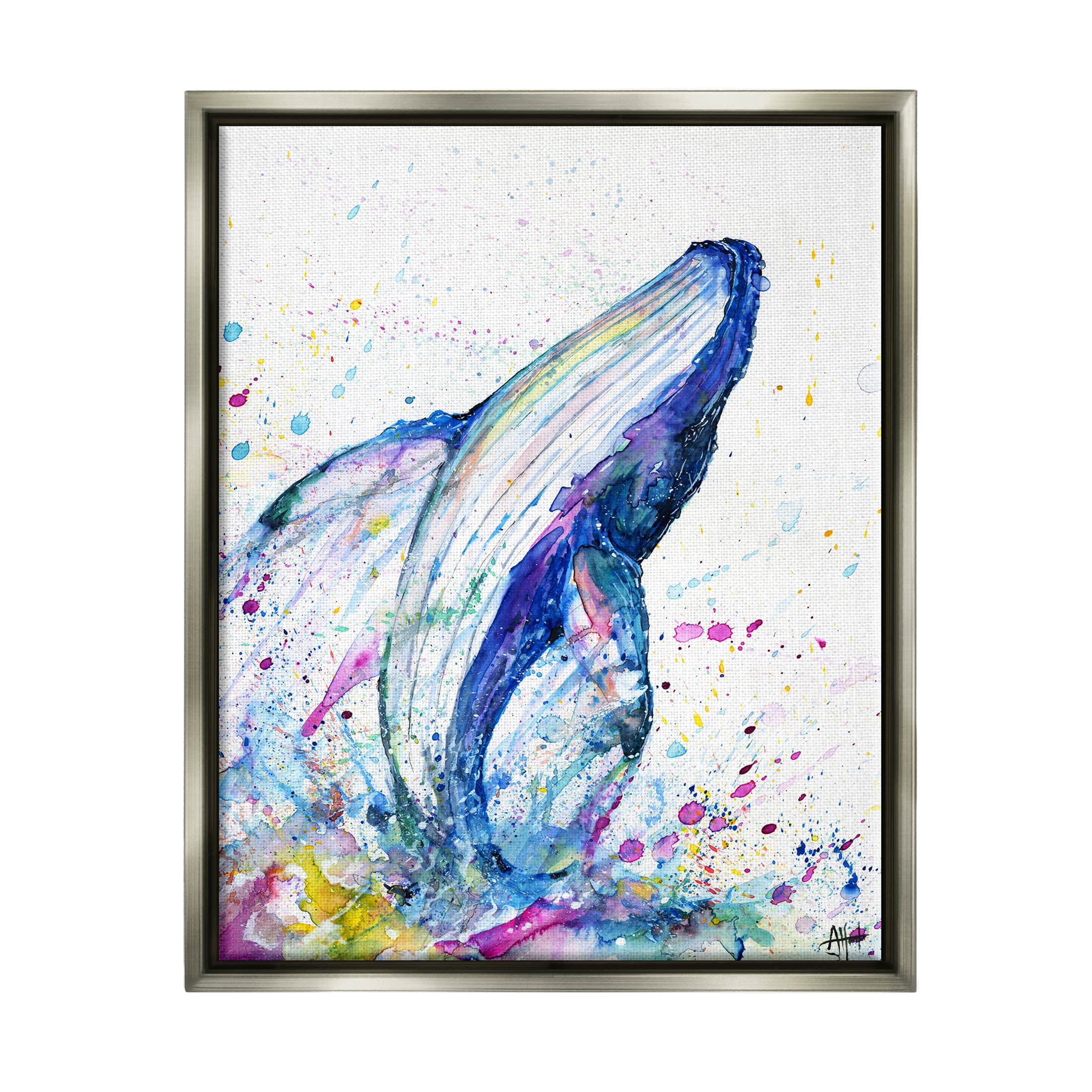Splashing Whale Bubbles Marine Animals & Insects Graphic Art Luster Gray Framed Art Print Wall Art