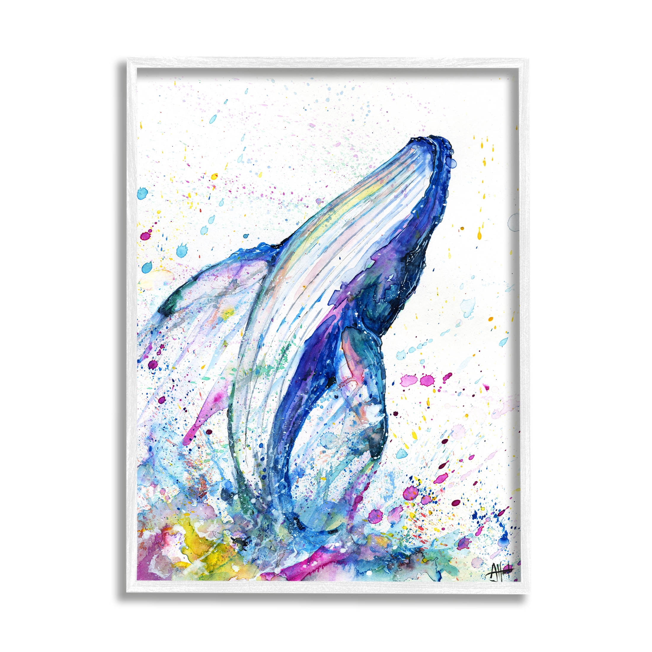 Splashing Whale Bubbles Marine Animals & Insects Graphic Art White Framed Art Print Wall Art