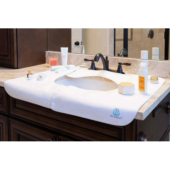 Splashpad Bathroom Sink Splash Guard, Adaptable Size, White