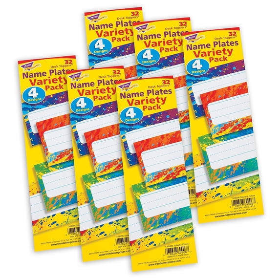 Splashy Colors Desk Toppers® Name Plates Variety Pack, 32 Per Pack, 6 Packs