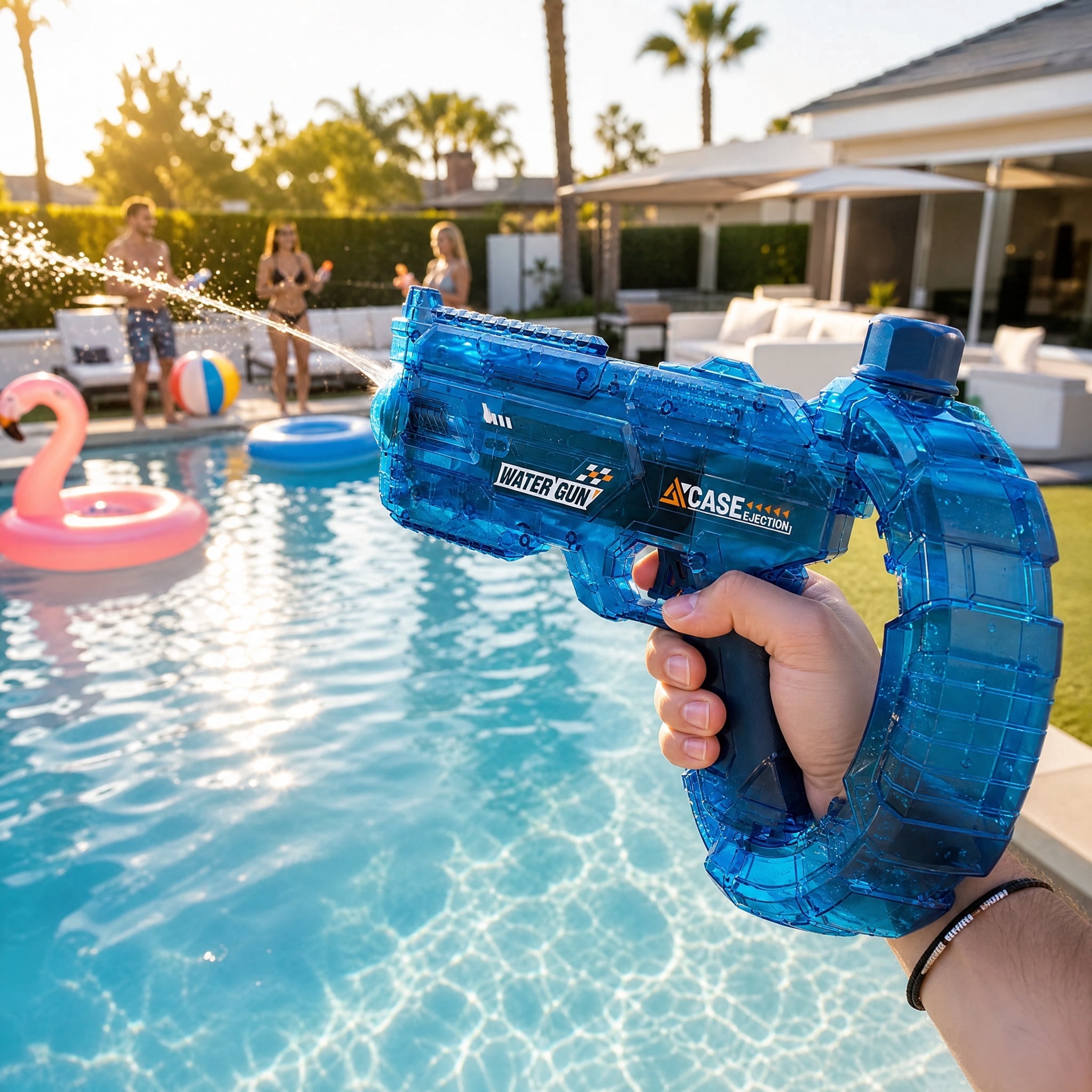 Splashy Gun Water Gun – Automatic Electric Water Gun for Adults, Battery Powered, Outdoor Pool Beach (Blue)