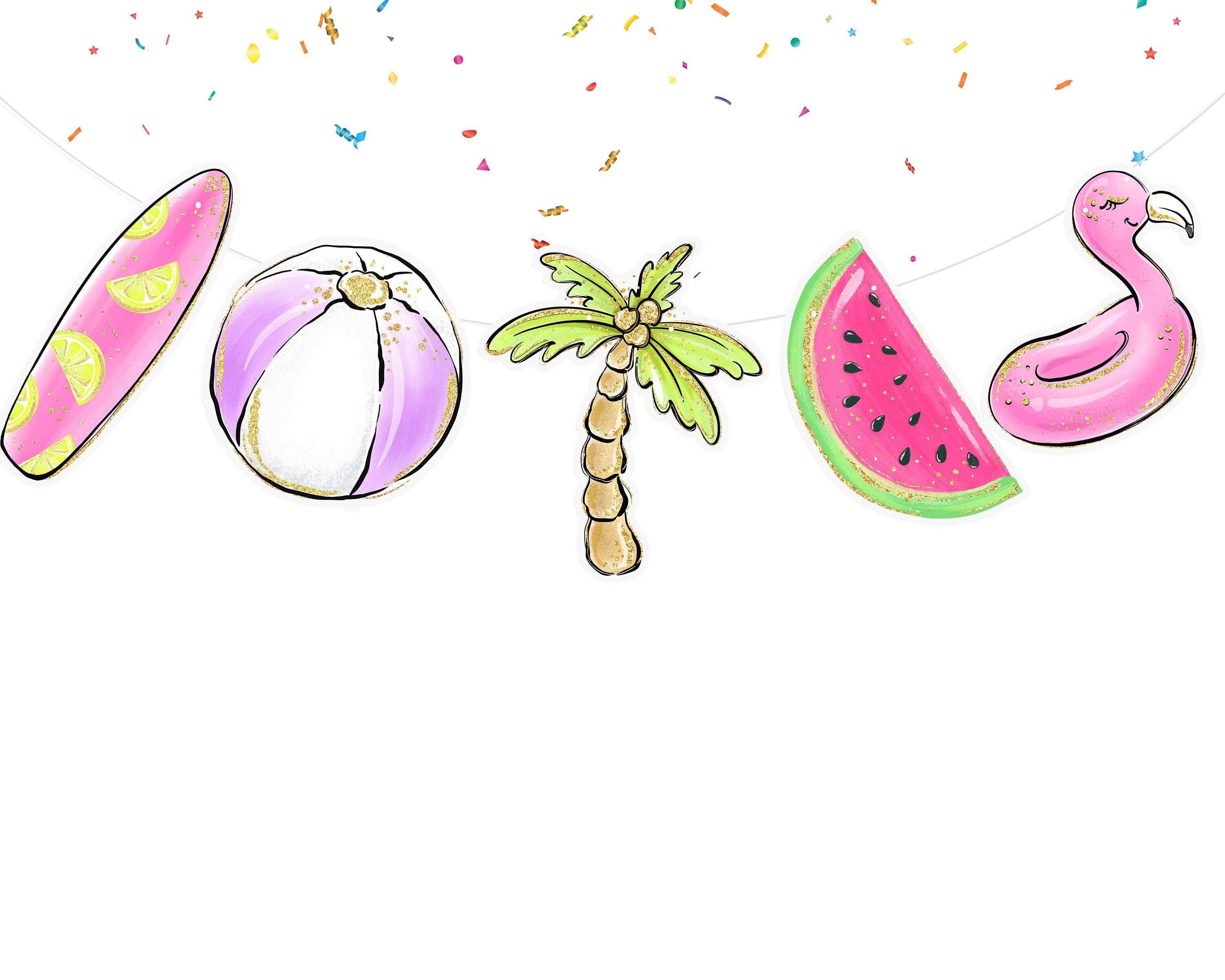 Splashy Pool Party Cartoon Banner for Summertime Fun and Tropical