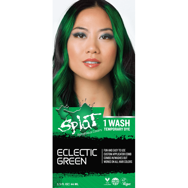 Splat 1 Wash Eclectic Green Hair Color, Temporary Bleach Free Green Hair Dye