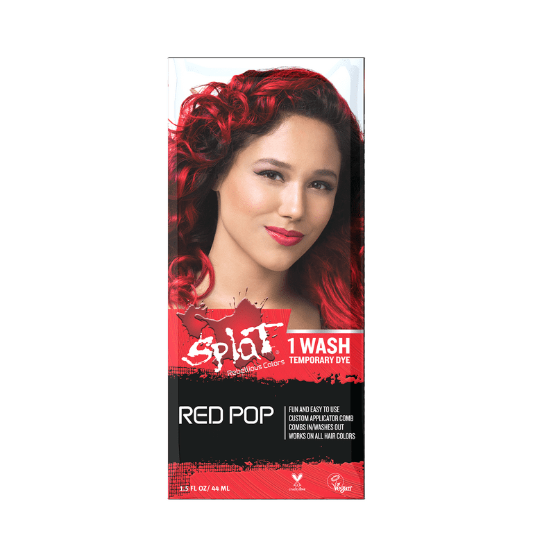 Splat 1 Wash Red Pop Hair Color, Temporary Bleach Free Red Hair 