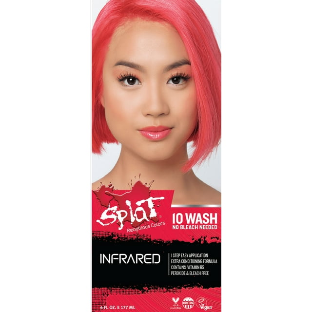 Splat 10 Wash Infrared Red Hair Color, NoBleach Temporary Red Hair Dye Kit