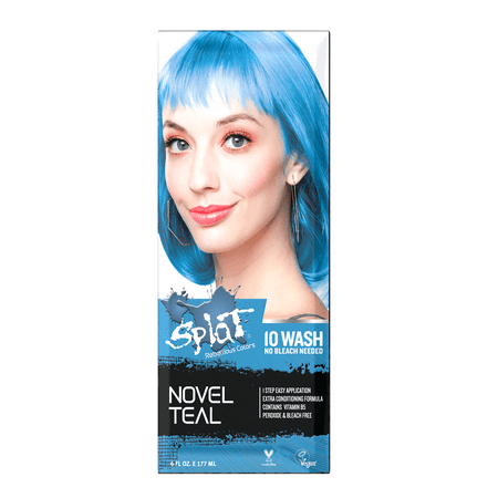 Splat 10 Wash Novel Teal Hair Color, No Bleach Temporary Blue Dye