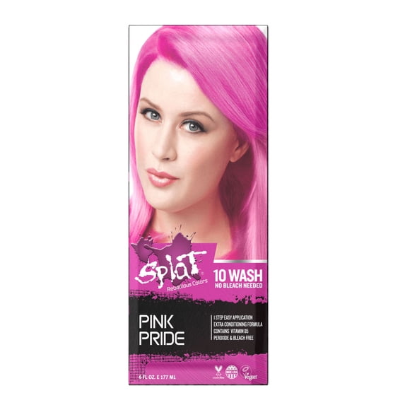 Splat 10 Wash Pink Pride Hair Color, No Bleach Temporary Pink Hair Dye