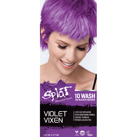 Splat 10 Wash Violet Vixen Hair Color, No Bleach Temporary Purple Hair Dye