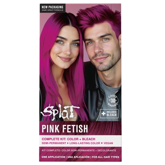 Splat Complete Kit, Pink Fetish Hair Color, Semi-Permanent Hair Dye with Bleach