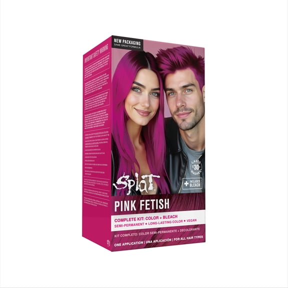 Splat Complete Kit, Pink Fetish Hair Color, Semi-Permanent Hair Dye with Bleach