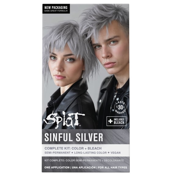 Splat Original Complete Kit, Semi-Permanent Hair Dye with Bleach, Sinful Silver Hair Color