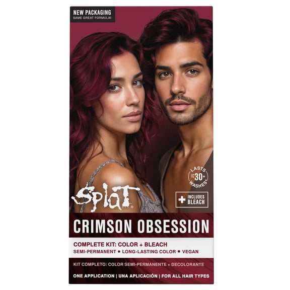Splat Semi-Permanent Red Hair Dye Color Kit with Bleach, Crimson Obsession, 1 Application