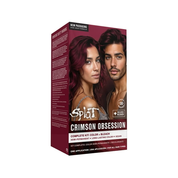 Splat Semi-Permanent Red Hair Dye Color Kit with Bleach, Crimson Obsession, 1 Application