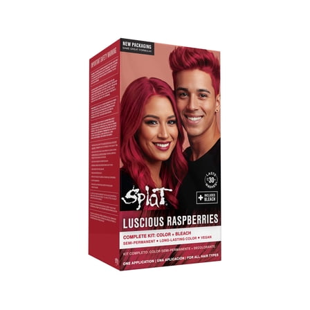Splat Original Complete Kit, Semi-Permanent Hair Dye with Bleach, Luscious Raspberries Hair Color