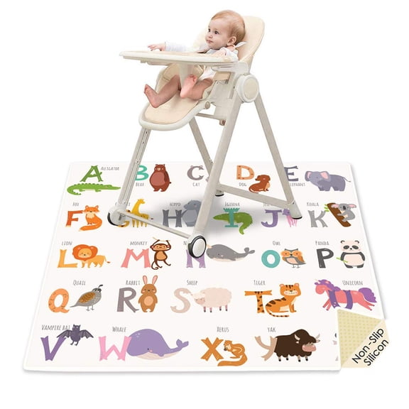 Splat Mat for Under High Chair, 51" SI Anti-Slip Waterproof Multipurpose Splash Mat, Washable High Chair Mat Floor Protection Table Cloth Portable Picnic Play Mat with Early Education Pattern
