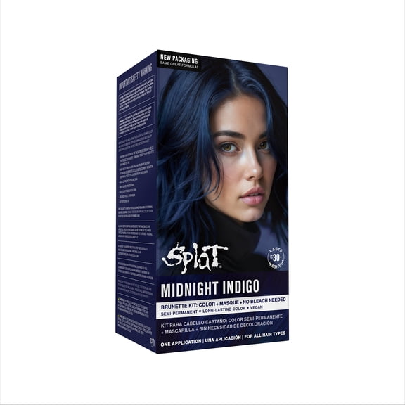 Splat Midnight Indigo Hair Dye Kit, Semi-Permanent Blue Hair Color for Brunettes, Vegan
