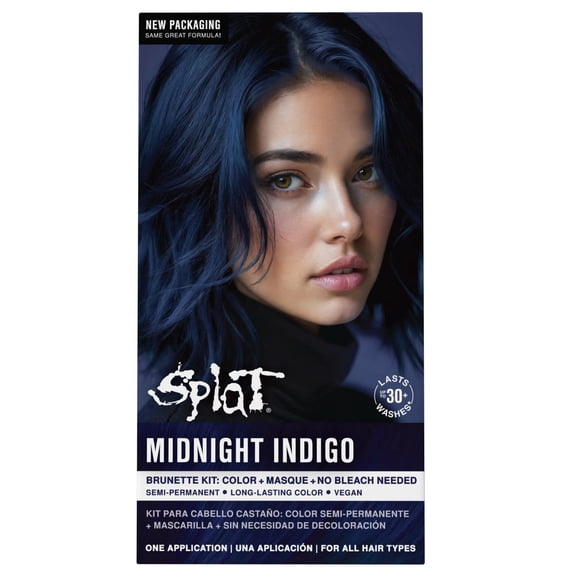 Splat Midnight Indigo Hair Dye Kit, Semi-Permanent Blue Hair Color for Brunettes, Vegan