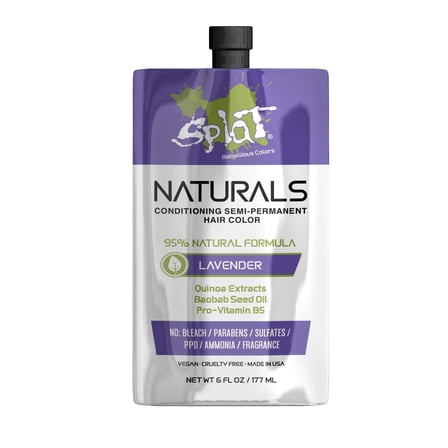 Splat Naturals, Semi-Permanent Lavender Hair Dye : 100% Vegan, Cruelty-Free, No Bleach Required, Free of Ammonia, PPD, Parabens & Sulfates - 6 Oz