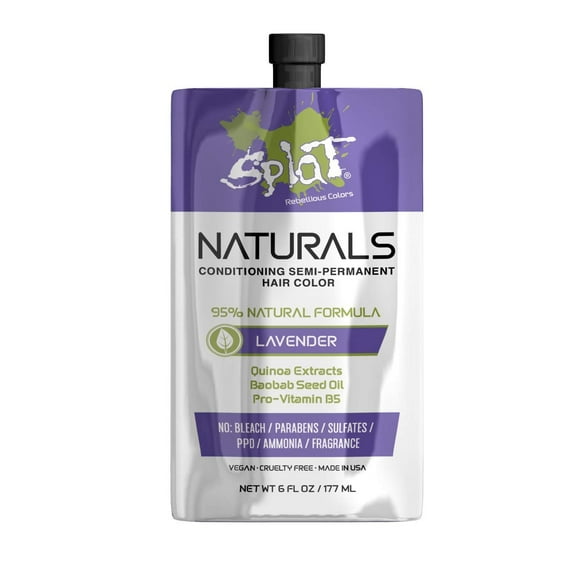 Splat Naturals, Semi-Permanent Lavender Hair Dye : 100% Vegan, Cruelty-Free, No Bleach Required, Free of Ammonia, PPD, Parabens & Sulfates - 6 Oz