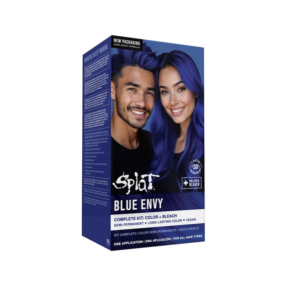 Splat Original Complete Kit, Semi-Permanent Hair Dye with Bleach, Blue Envy
