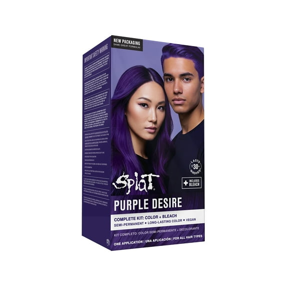 Splat Original Complete Kit, Semi-Permanent Hair Dye with Bleach, Purple Desire
