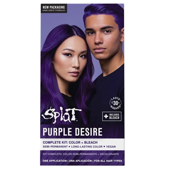 Splat Original Complete Kit, Semi-Permanent Hair Dye with Bleach, Purple Desire