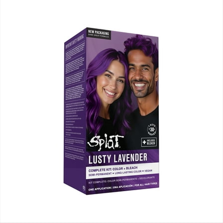 Splat Original Complete Kit, Unisex Semi-Permanent Hair Dye with Bleach, Lusty Lavender