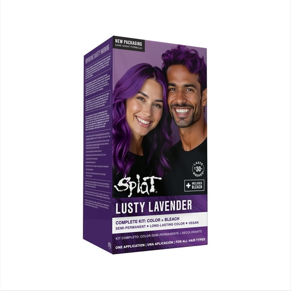 Splat Original Complete Kit, Unisex Semi-Permanent Hair Dye with Bleach, Lusty Lavender