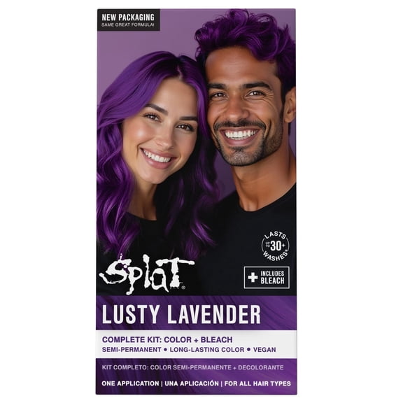 Splat Original Complete Kit, Unisex Semi-Permanent Hair Dye with Bleach, Lusty Lavender