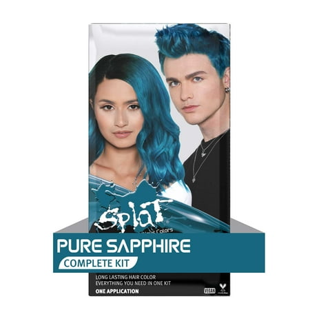 Splat Pure Sapphire Hair Color Kit, Semi-Permanent Teal Blue Hair Dye, 1 Application