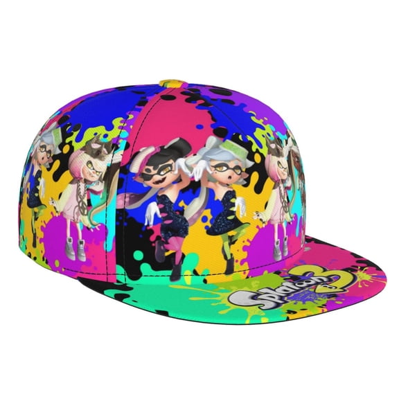 Splatoon 3 Baseball Cap For Men, Women & Kids, Classic Flat Brim Hat Hip Hop Trucker Hat Adjustable Snapback Hat
