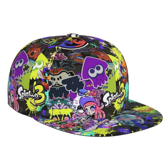 Splatoon 3 Baseball Cap For Men, Women & Kids, Classic Flat Brim Hat Hip Hop Trucker Hat Adjustable Snapback Hat