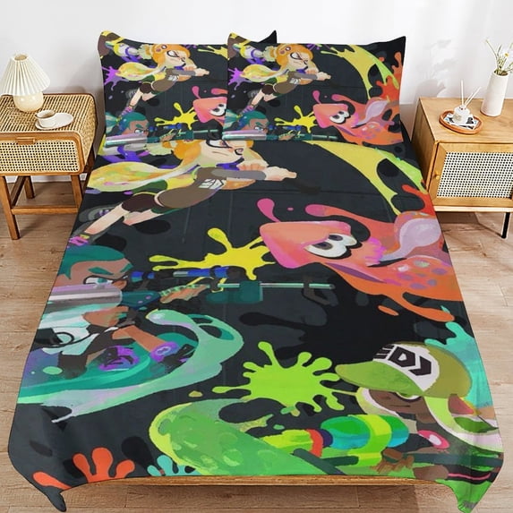 Splatoon 3-Piece Bedding Set Soft Warm And Comfortable Bed Set with 1 Duvet Cover And 2 Pillowcases