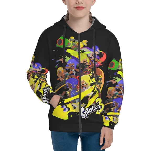 Splatoon 3 Teens Boys Girls Zip Up Hoodies 3d Print Long Sleeve Hooded Sweatshirt Jacket With Pocket Small