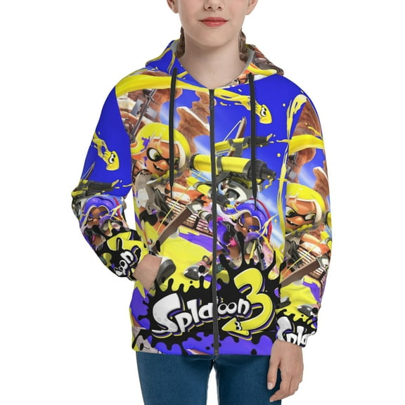 Splatoon 3 Teens Boys Girls Zip Up Hoodies 3d Print Long Sleeve Hooded Sweatshirt Jacket With Pocket Small