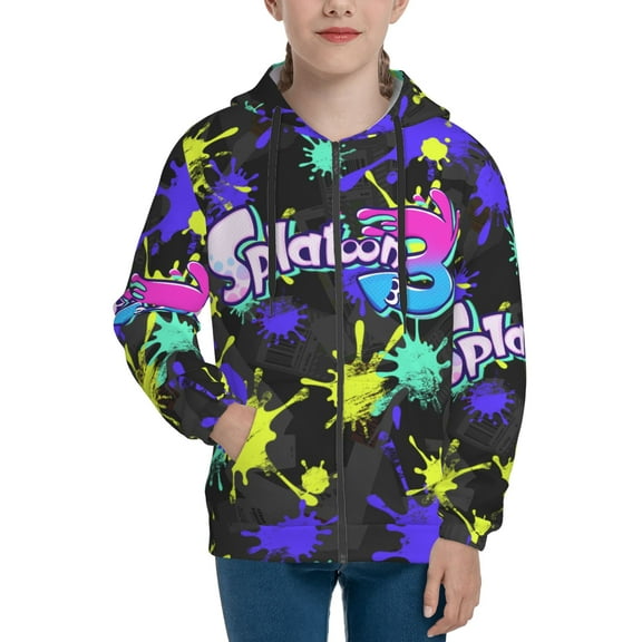 Splatoon 3 Teens Boys Girls Zip Up Hoodies 3d Print Long Sleeve Hooded Sweatshirt Jacket With Pocket Small