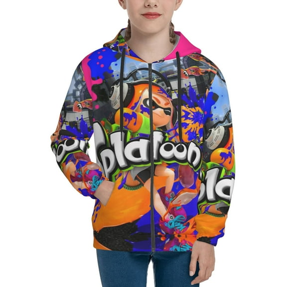 Splatoon 3 Teens Boys Girls Zip Up Hoodies 3d Print Long Sleeve Hooded Sweatshirt Jacket With Pocket Small