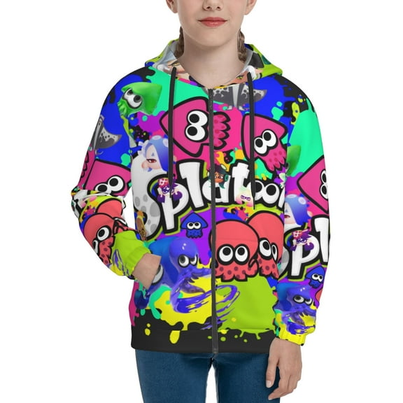 Splatoon 3 Teens Boys Girls Zip Up Hoodies 3d Print Long Sleeve Hooded Sweatshirt Jacket With Pocket Small